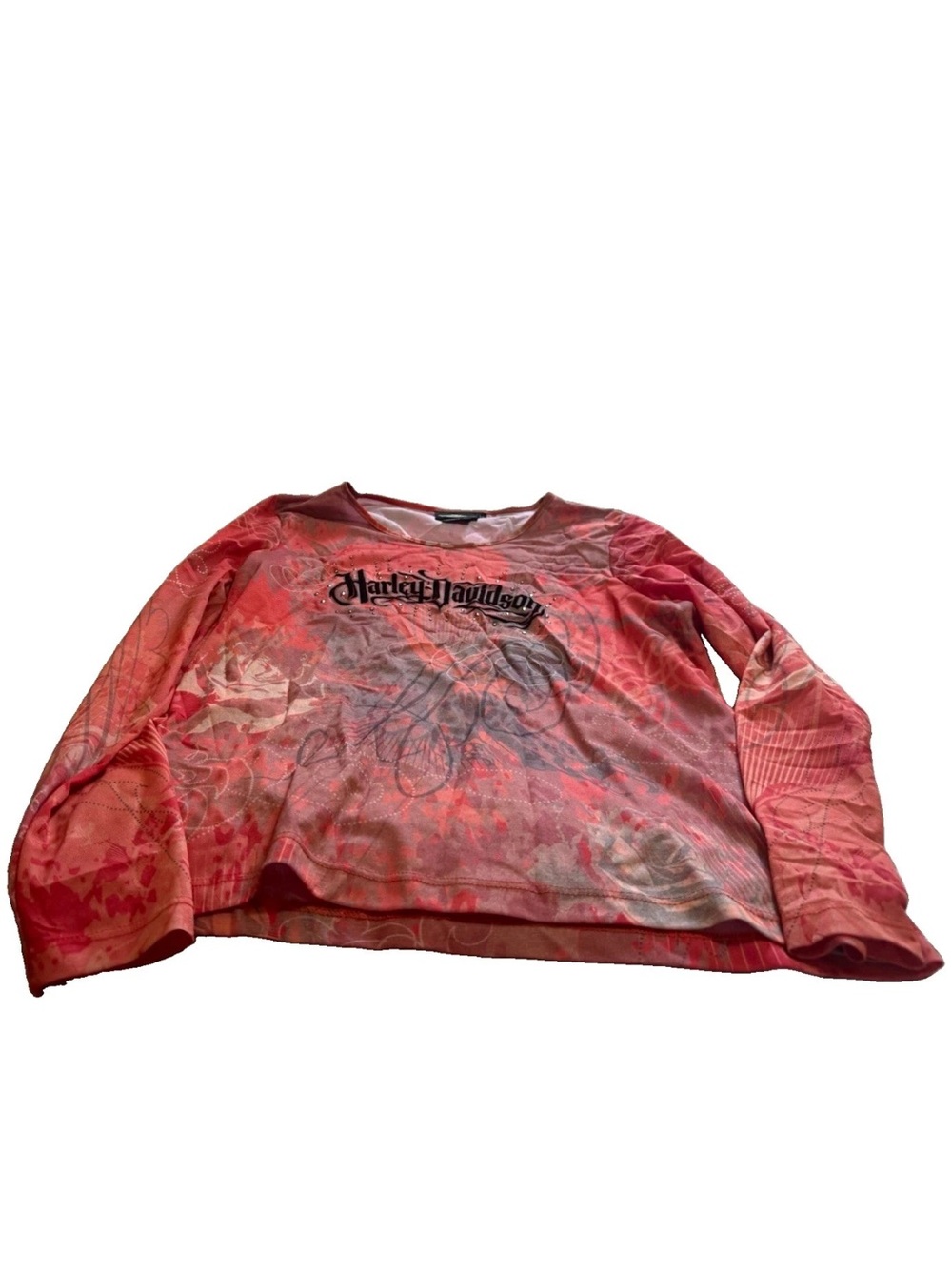 Harley-Davidson Womens Red Long Sleeve Rhinestone Graphic Shirt! XL